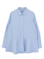 衿付き裾ペプラムブラウス/ブルー