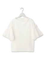 ふくれジャカードリボンベルスリーブカットソー/ホワイト系(002)