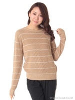 クルーネックボーダーニット/ベージュ