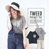 ツイードパッチポケットVネックTシャツ