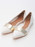 【CAMILLE BIS RANDA】コンビマテリアルポインテッドトゥフラッツ/WHITE