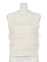 【CASUAL】ボーダーフリンジニットベスト/ホワイト