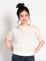 シアーチェックニットプルオーバー/Ivory