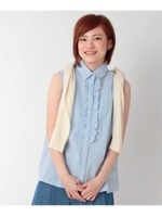 フリルサッカーブラウス/サックス(090)