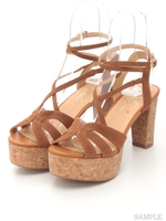 レースアップ風ストラップコルクサンダル/イエロー