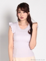 袖畦フリルノースリニット　3/ミント