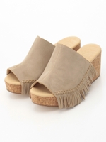 [Casselini]フリンジサンダルウエッジ/クロ