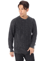 【AZUL by moussy】SWケーブルニットクルーネック長袖プルオーバー/BLK