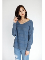 【AZUL by moussy】インディゴ風ボーダーニットプルオーバー/L/BLU