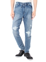 【AZUL by moussy】スキニードビーパンツクラッシュ&リメイクSW淡色/Stone Wash