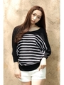 【AZUL by moussy】パネルボーダードルマン7分プルオーバー/柄RED