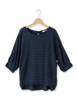 ギンガムチェック七分袖ブラウス/グリーン(225)