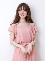 【andGIRL6月号　宮田聡子さんコラボ】袖ラッフルオフショルブラウス/オレンジ