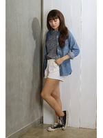 【AZUL by moussy】ヨーク切替W釦オルティガ長袖シャツ/Stone Wash