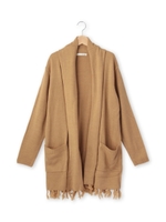 フリンジ使いロング丈トッパーカーディガン/モスグリーン(024)