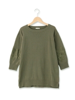 袖レースニットプルオーバー/カーキ(027)