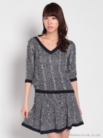 ケーブル柄フレアニットアップ/ネイビー