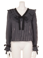 シースルーチェックプリーツブラウス/BLACK