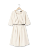 ベルト付きタックワンピース/ブルー(092)