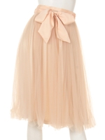リボン付チュールスカート/ベージュ