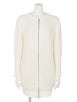 ワッフルガラファスナーロングカＺＩＰーディガン/オフホワイト