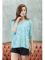 【AZUL by moussy】AハイG段染め糸Vネック7分プルオーバー/柄TQ