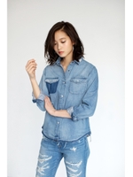 【AZUL by moussy】リメイク風デニムシャツ/L/BLU