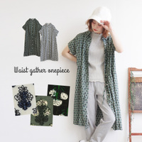 ウエストギャザーフラワー シャツワンピース