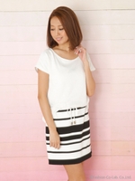 CL ボーダーコンビブラウジングOP/BLK