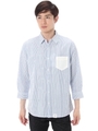 【AZUL by moussy】サッカーストライプ7分袖シャツ/柄WHT