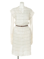 オリジナルドットボーダー柄ワンピ/ベージュ