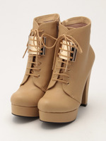 【HM】ゴールドプレート付 レースアップブーツ/ベージュ