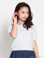 パールネックレス付バックレースニットPO/ネイビー