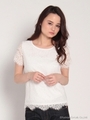 半袖レースカットソー/ブラック
