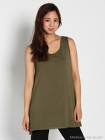 バック多重クロスノースリーブフレアワンピ/カーキ