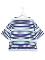 マルチボーダーボートネックプルオーバー/ブルー系(394)