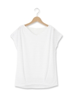 ランダムボーダーVネックフレンチカットソー/レモンイエロー(031)