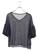 Vネック楊柳シフォンプルオーバー/ネイビー