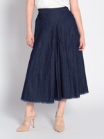 スラブデニム裾フリンジスカウチョ/ネービー