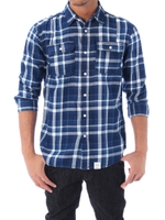 【AZUL by moussy】インディゴチェック7分袖ワークシャツ/BLU