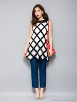 クロシェ配色ワンピース/オフホワイト