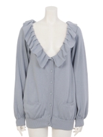 フリル衿ニットカーディガン/ライトブルー