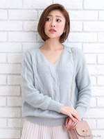 モヘヤケーブルVニット/ラベンダー