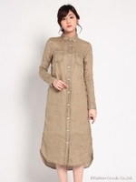 リネンピグメント シャツワンピース/カーキ