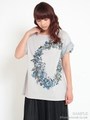 花かんむりプリントフレアーカットソー/ライトグレ-