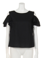 肩あき2WAYラッフルブラウス(追加生産/ブラック)/ブラック