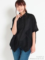 細番手コットンローンレース刺しゅうシャツ/ブラック