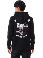 【AZUL by moussy】FRONTIERスカル裏起毛長袖プルパーカー/BLK