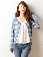 カラーボーダーカーデ/ピンク