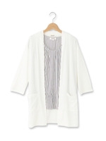 ストライプブラウス+ロングトッパーカーディガン/ブルー(092)